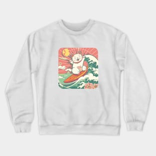 Lucky Cat Retro Surf Neko Crewneck Sweatshirt